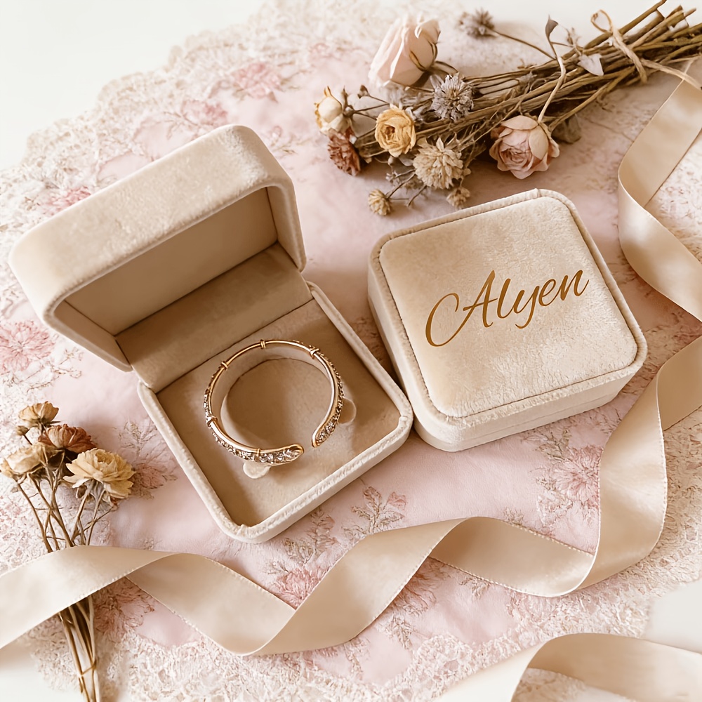 Personalized Velvet Bracelet Necklace Box, Custom Name Gift